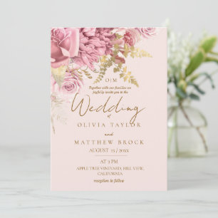 Moderne Blush- und Goldrosen-Hochzeitsfloristik Einladung