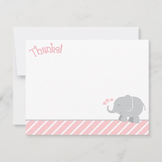 Moderne Blush und Graue Elephant Girl Baby Dusche Dankeskarte (Vorderseite)