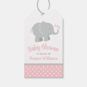 Moderne Blush und Graue Elephant Girl Baby Dusche Geschenkanhänger