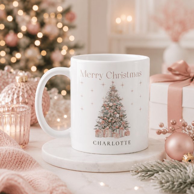 Moderne Blush-Weihnachtsbaum – Personalisierter Ur Kaffeetasse (Von Creator hochgeladen)