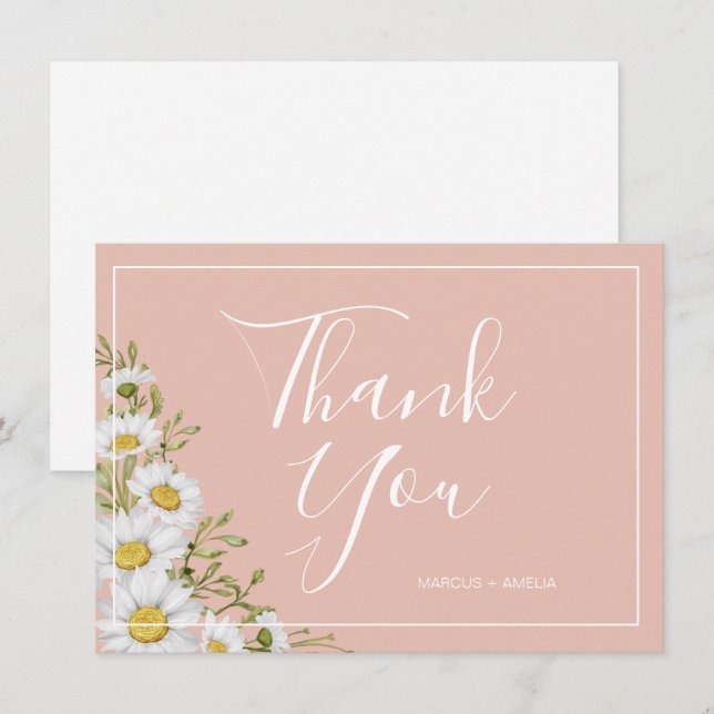 Moderne Blush & White Daisies Hochzeit Vielen Dank Dankeskarte (Vorne/Hinten)