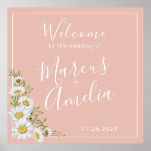 Moderne Blush & White Daisies Hochzeit Willkommen Poster