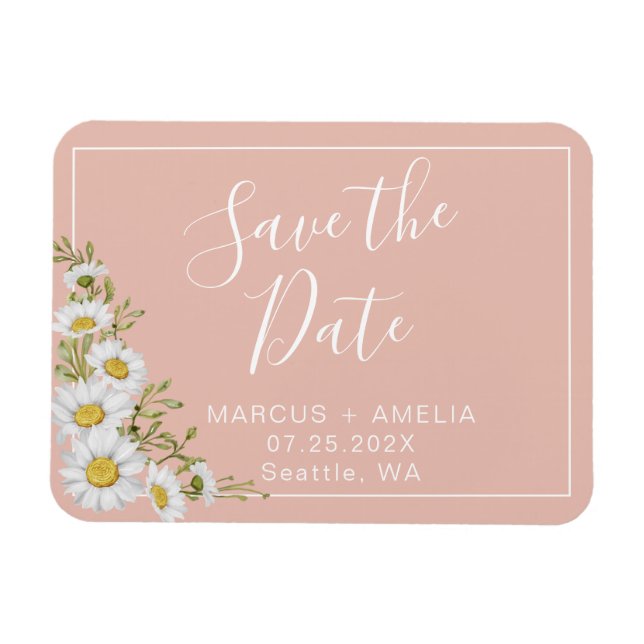 Moderne Blush & White Daisies Save the Date Magnet (Horizontal)
