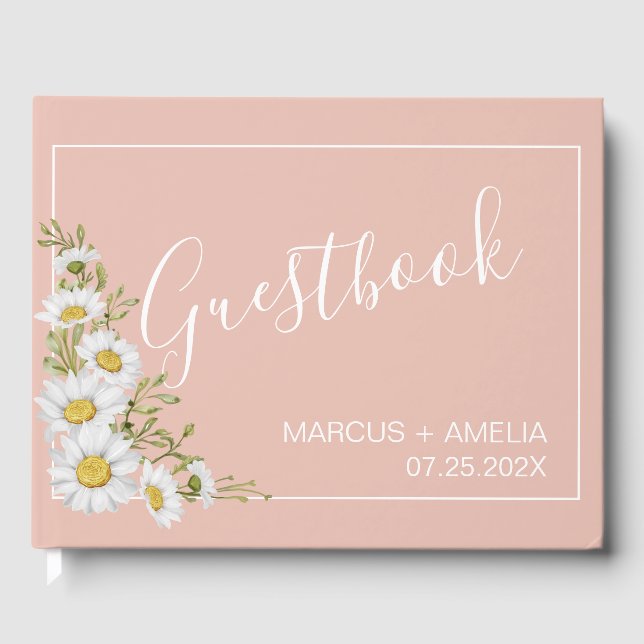 Moderne Blush & White Daisies Wedding Gästebuch (Vorderseite)