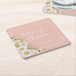 Moderne Blush & White Daisise Hochzeit Rechteckiger Pappuntersetzer