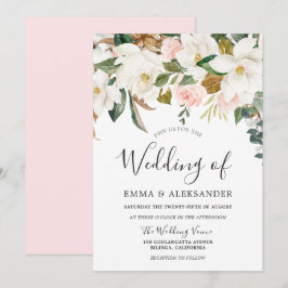 Moderne Blush & White Wasserfarbe Blume Hochzeit Einladung