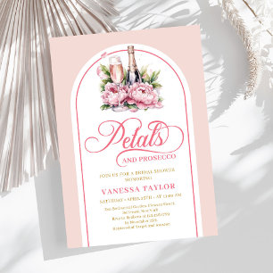 Moderne Blüten und Prosecco-Roségold-Guss-Karte Einladung