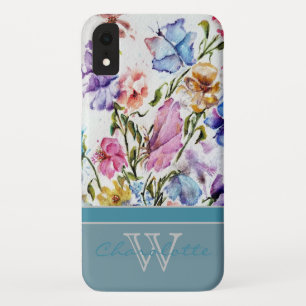 Moderne Blüten und Schmetterlinge mit Aquamarinem Case-Mate iPhone Hülle