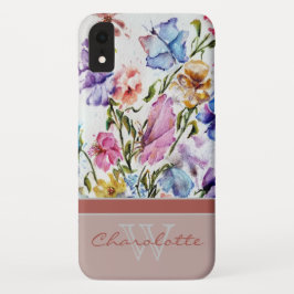 Moderne Blüten und Schmetterlinge mit Blütenmonogr Case-Mate iPhone Hülle
