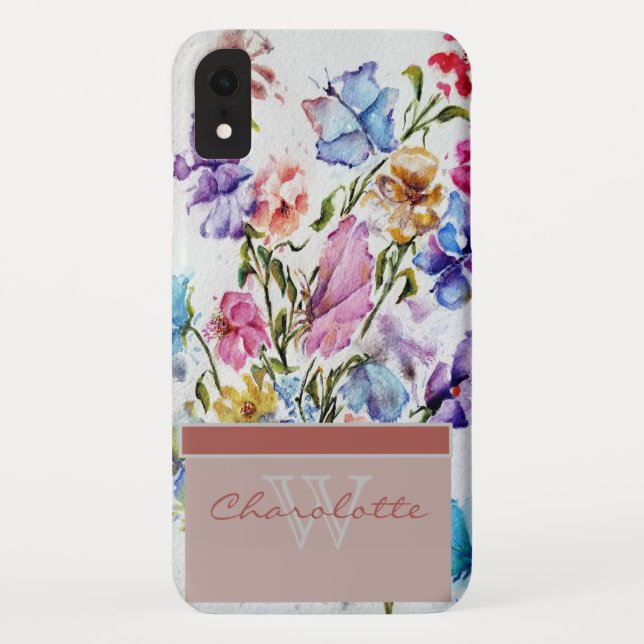 Moderne Blüten und Schmetterlinge mit Blütenmonogr Case-Mate iPhone Hülle (Rückseite)