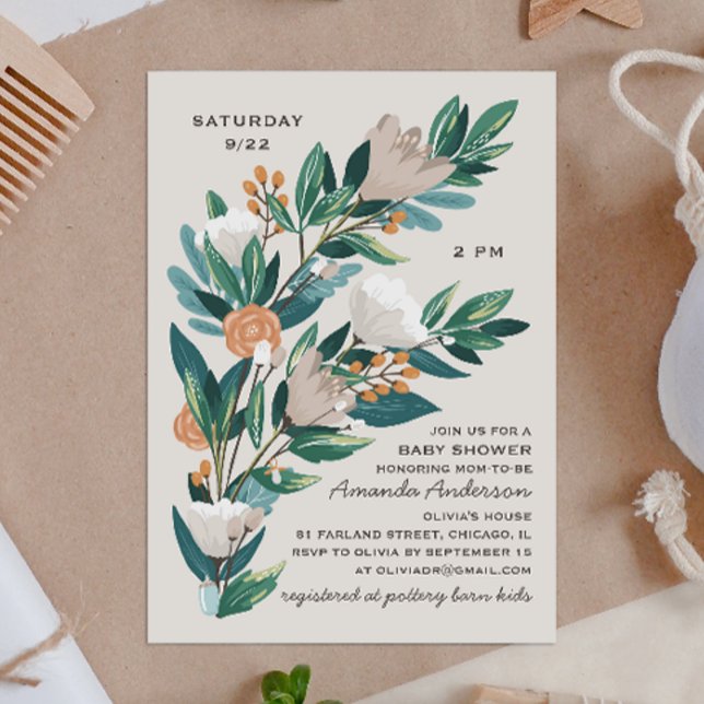 Moderne Blütenblüte botanische Vegetation Babydusc Einladung (Von Creator hochgeladen)