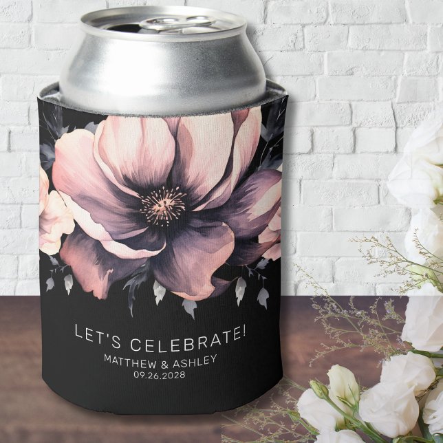 Moderne Blütenfarben Rosa Elegante Hochzeit Dosenkühler (Modern Floral Black Blush Pink Wedding Favors Can Cooler)