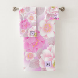 Moderne Blütenrosa Badhandtuch Set