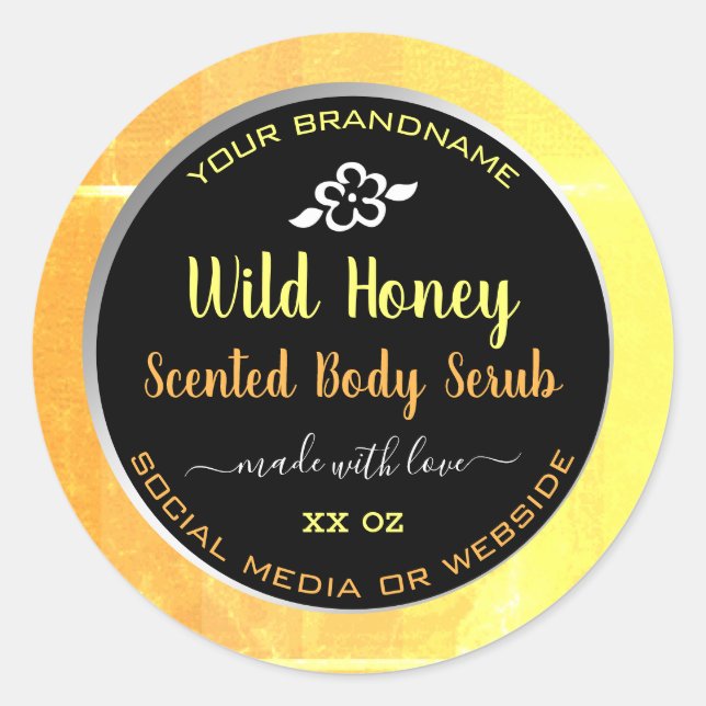 Moderne Body Serub Packaging Labels Orange Black Runder Aufkleber (Vorderseite)