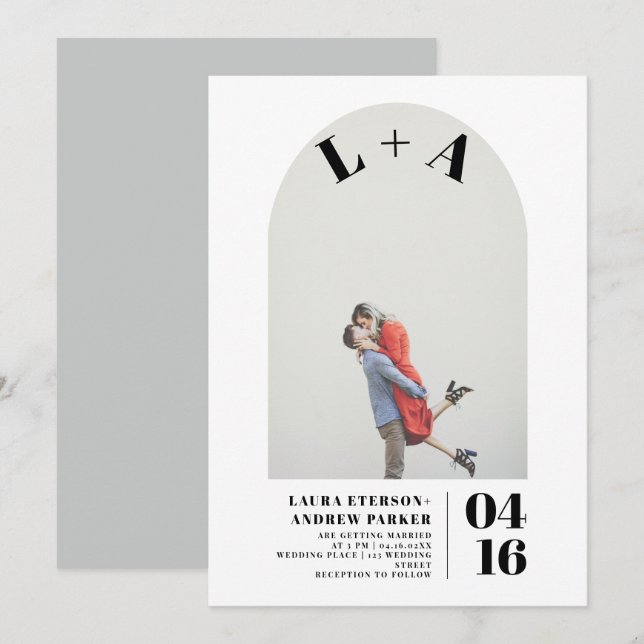 Moderne Bogen mutige minimalistische Initialen Fot Einladung (Vorne/Hinten)