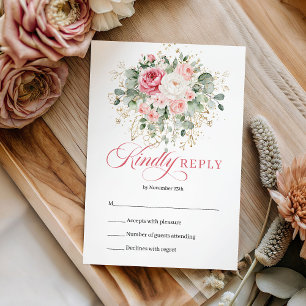 Moderne Bohemian Blush Rosen Gold Hochzeit RSVP Karte