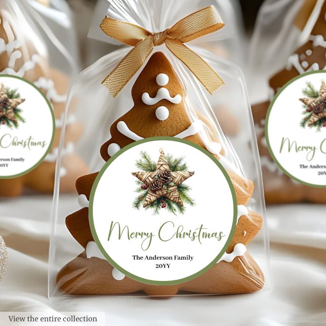 Moderne Bohemian-Rustic-Weihnachtsgeschenkverpacku Runder Aufkleber (Modern Bohemian Rustic Holiday Gift Wrap Sticker

)
