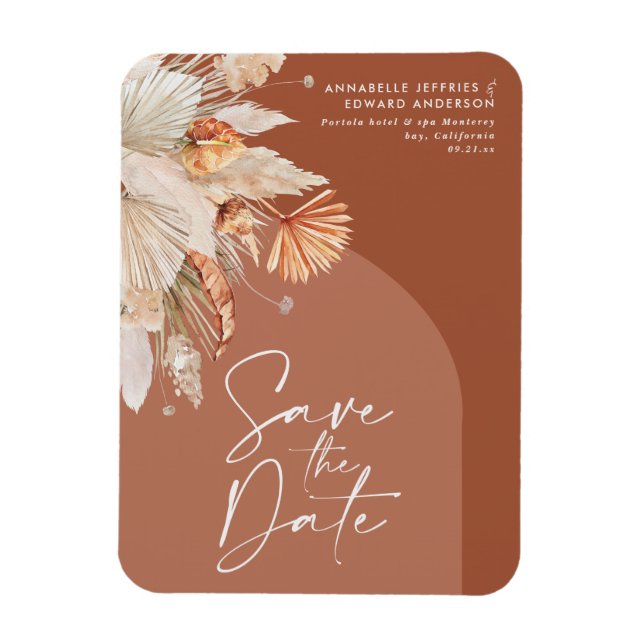 Moderne bohemianische Terracotta Pampas Gras stilv Magnet (Vertikal)