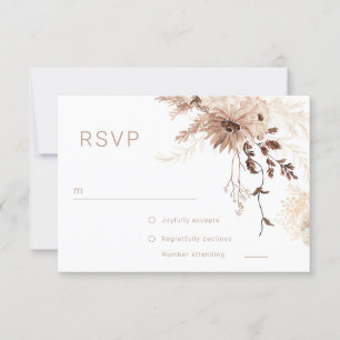 Moderne Bohemische Beige Blumenhochzeit RSVP Karte