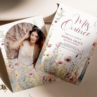 Moderne Bohemische Blume & Arch Foto Quinceanera Einladung