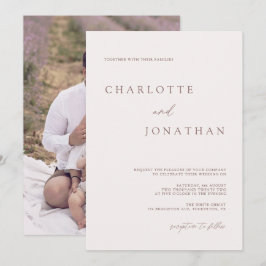 Moderne Bohemische Creme & Mauve Foto Hochzeit Einladung