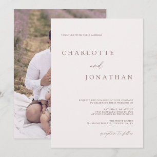 Moderne Bohemische Creme & Mauve Foto Hochzeit Einladung