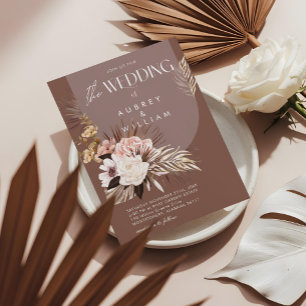 Moderne Bohemische Hochzeit mit floralen Wasserfar Einladung
