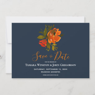 Moderne Bohemische Orangenblumenhochzeit Save The Date