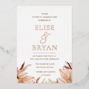 Moderne Bohemische Rose Gold Foil Boho Hochzeit Folieneinladung