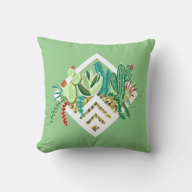 Moderne Bohemische Sukkulenten & Cactus Terrarium Kissen (Vorderseite)
