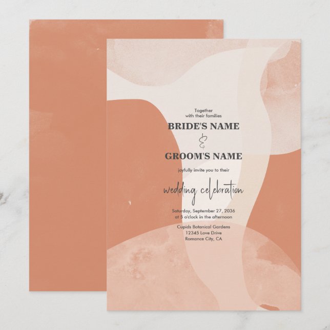 Moderne Bohemische Terracotta Abstrakte Hochzeit Einladung (Vorne/Hinten)