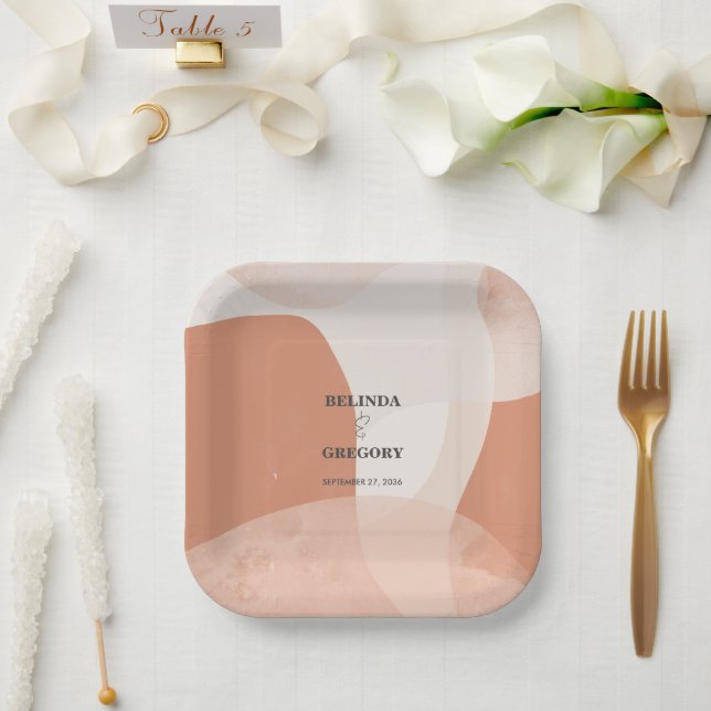 Moderne Bohemische Terracotta Abstrakte Hochzeit Pappteller (Hochzeit)