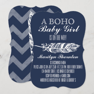 Moderne Bohemische Tribal Feather Zickzack Baby Du Einladung