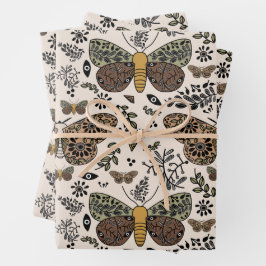 Moderne Bohemische Wildblumen Abstraktes Muster Geschenkpapier Set