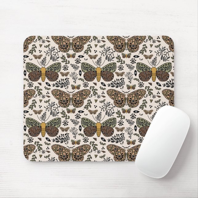 Moderne Bohemische Wildblumen Abstraktes Muster Mousepad (Mit Mouse)