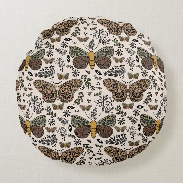 Moderne Bohemische Wildblumen Abstraktes Muster Rundes Kissen (Vorderseite)