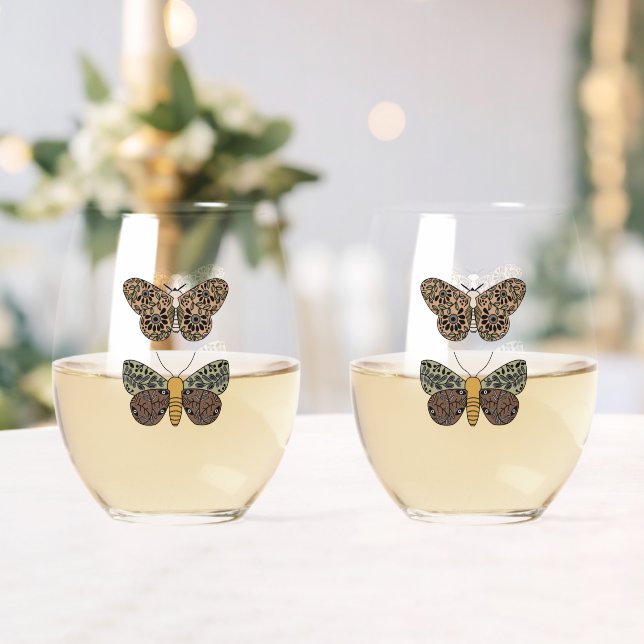 Moderne Bohemische Wildblumen Abstraktes Muster Weinglas Ohne Stiel (Insitu (Hochzeit))