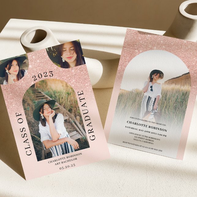 Moderne Bohmarsche Rose gold pink 4 Foto Abschluss Einladung (Von Creator hochgeladen)