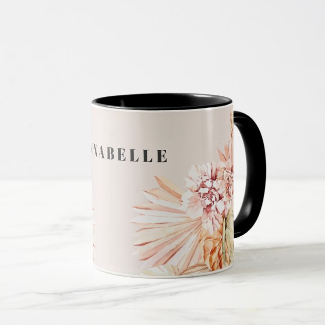 Moderne böhmische Aquarellblütenpastellbraun orang Tasse (VorderseiteRechts)