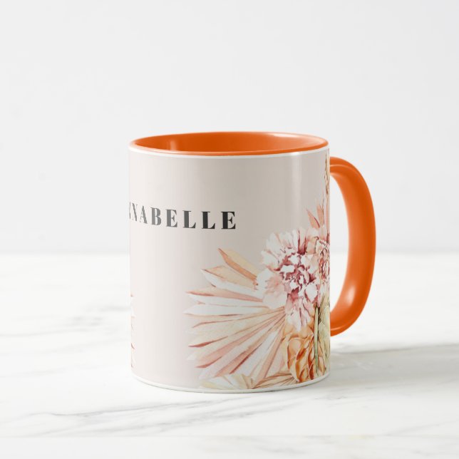 Moderne böhmische Aquarellblütenpastellorange Tasse (VorderseiteRechts)