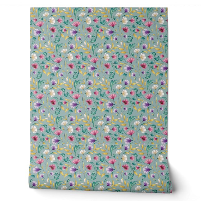 Moderne böhmische Aquarellfarben-Wildblumen3 Tapete (Abrollen)