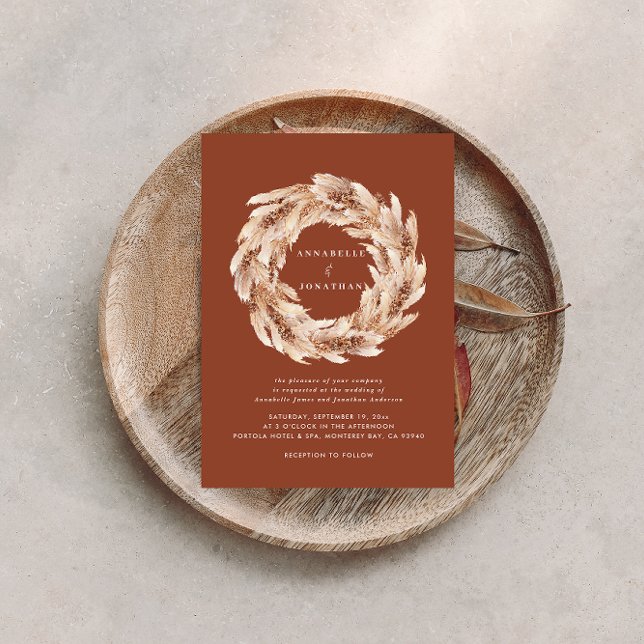 Moderne böhmische Naturpampas-Gras-Hochzeit invit Einladung (Von Creator hochgeladen)