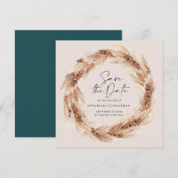 Moderne böhmische Naturpampas-Gras-Hochzeit invit