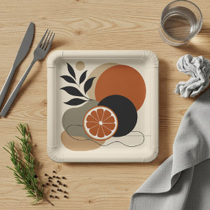 Moderne Boho-Abstrakte Kunst Orange und Terrakotta Pappteller