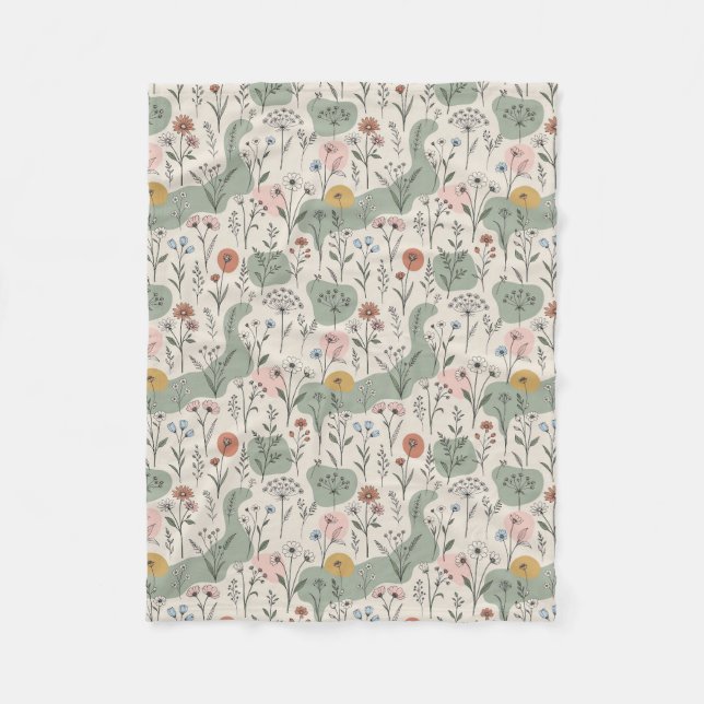 Moderne Boho-Abstrakte Wildblumen-Decke Fleecedecke (Vorderseite)