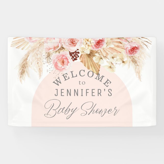 Moderne boho Aquarell Blumen Babydusche Empfang Banner (Horizontal)