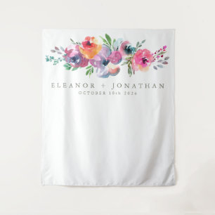 Moderne Boho-Aquarell-Blumen-Photobooth-Kulisse Wandteppich