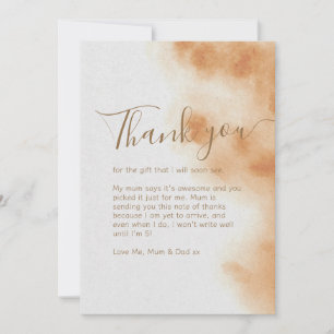 Moderne Boho Aquarell Gefärbte Krawatte Beige Baby Dankeskarte