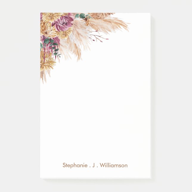 Moderne Boho Aquarellfarben Pampas Grass Post-It-N Post-it Klebezettel (Vorderseite)