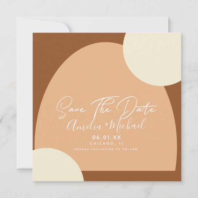 Moderne Boho Arch Bio Formen Save the Date Karte (Vorderseite)